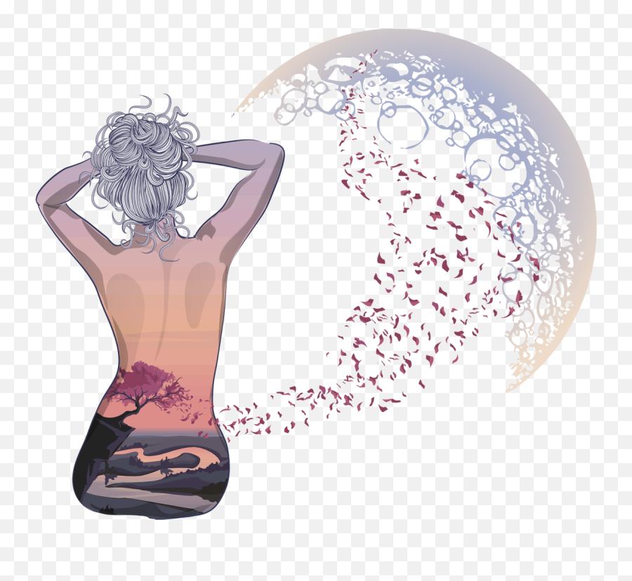 Nurtured - Beautiful Scenery Of Sketches Girl Emoji,Emotions And Phases Of The Moon