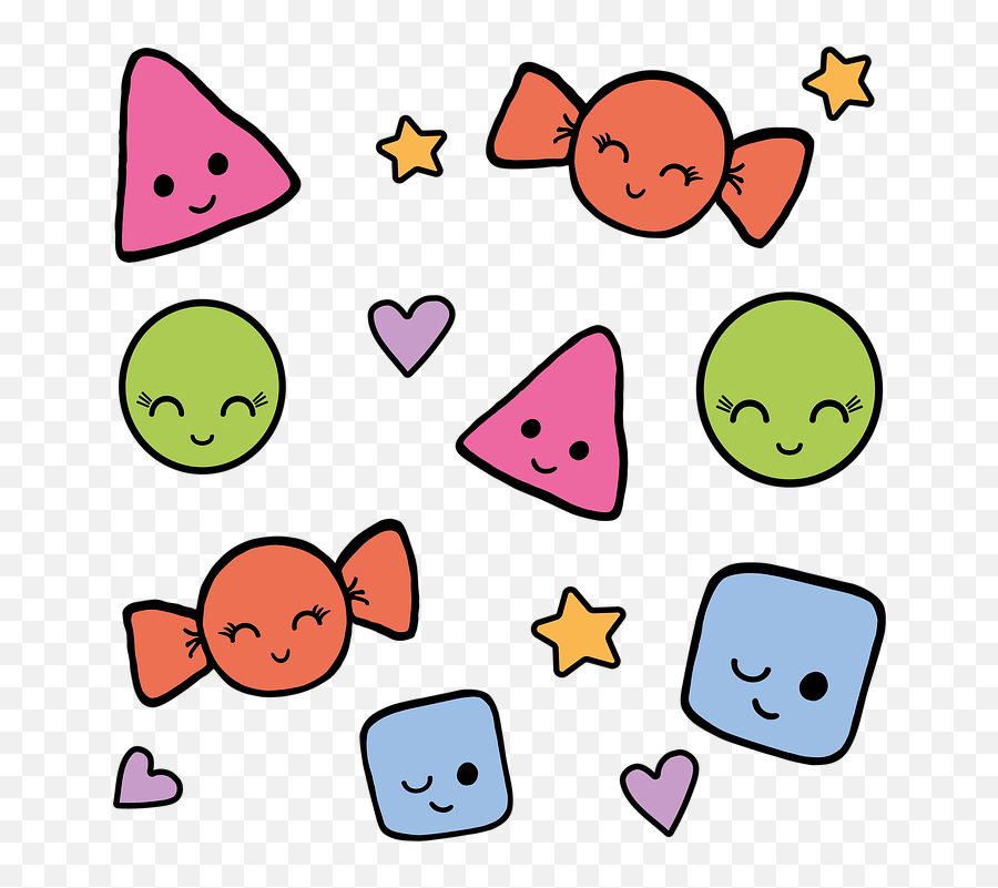 Cartoonized Colorful Candy Faces Shapes - Dot Emoji,Emotions Shape Faces