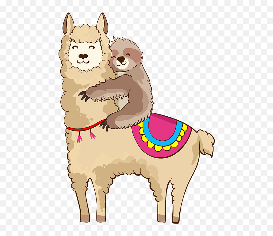 Sloth Riding Llama Hugging Animal - Llama Sloth Emoji,Cute Alpac Emoticon