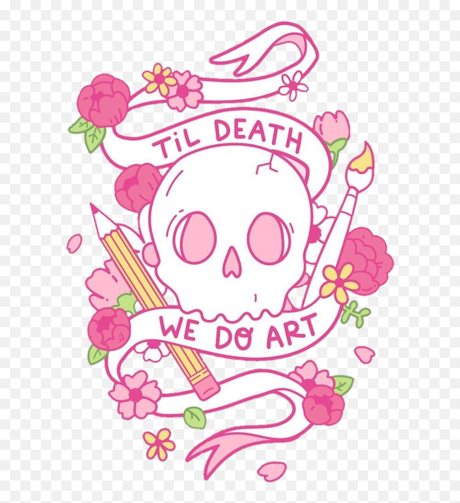 Death Art Flowers Draw Pencil Sticker - Girly Emoji,Skull Unicorn Emoji