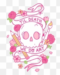 Death Art Flowers Draw Pencil Sticker - Girly Emoji,Skull Unicorn Emoji