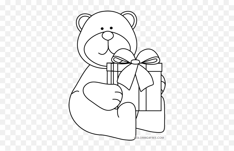 White Christmas Bear With Gift Black - Christmas Bear Clipart Black And White Emoji,Free Christmas Emojis For Thunderbird