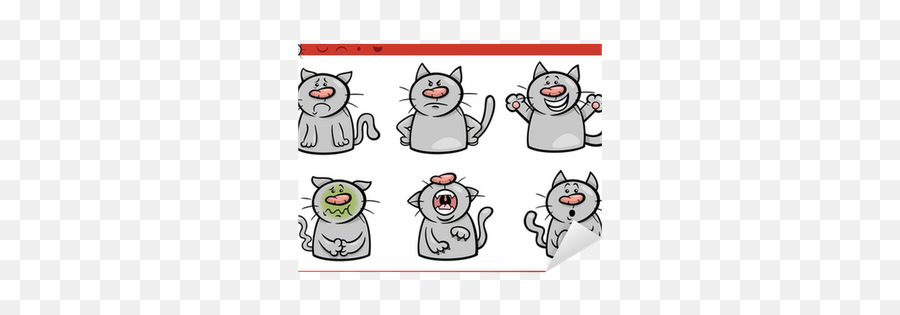 Cat Emotions Cartoon Illustration Set - Happy Sad Cat Cartoon Emoji,Cat Emotions Comic