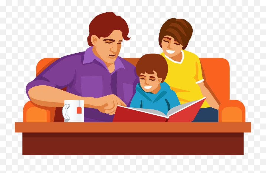 Family Reading Together Cartoon Png - Family Reading Clipart Emoji,Reading Emoji Png Transparent