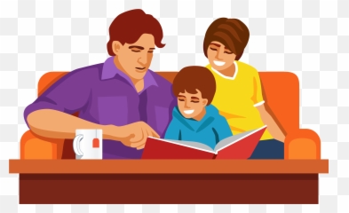 Family Reading Together Cartoon Png - Family Reading Clipart Emoji,Reading Emoji Png Transparent