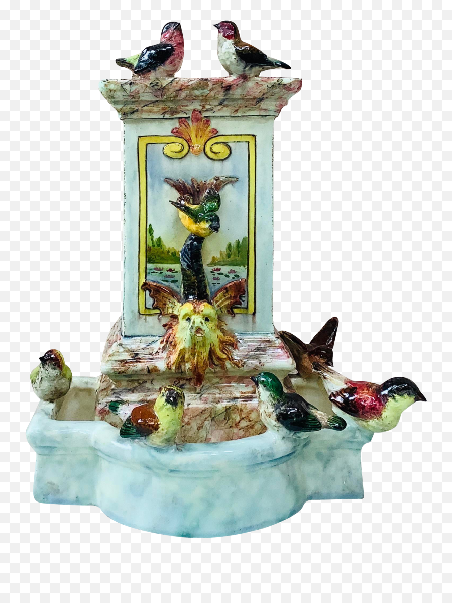 Majolica Fountain With Birds Delphin Massier Circa 1880 - Bird Toy Emoji,Rare Dolphin Emoticon