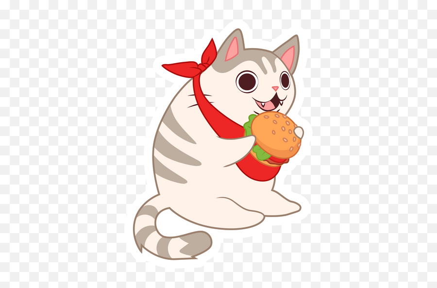 Smiling Cat With Burger Sticker - Sticker Mania Smiling Cat With Burger Emoji,Pusheen Cats Emotions Pjs