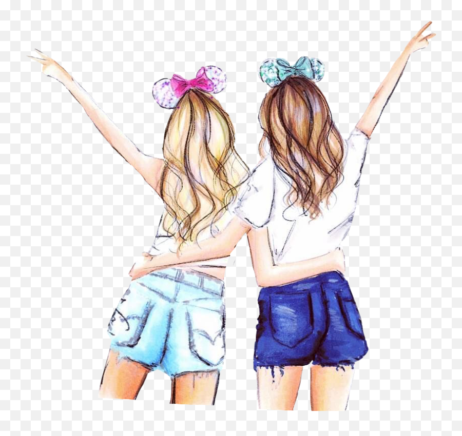Bff Sisters Tumblr Girls Girlsdrawing - Sister Png Emoji,Emoji Shorts For Girls