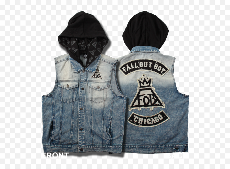 Fob Hooded Jean Vest - Fall Out Boy Denim Jacket Emoji,Fall Out Boy Emoji Shirt