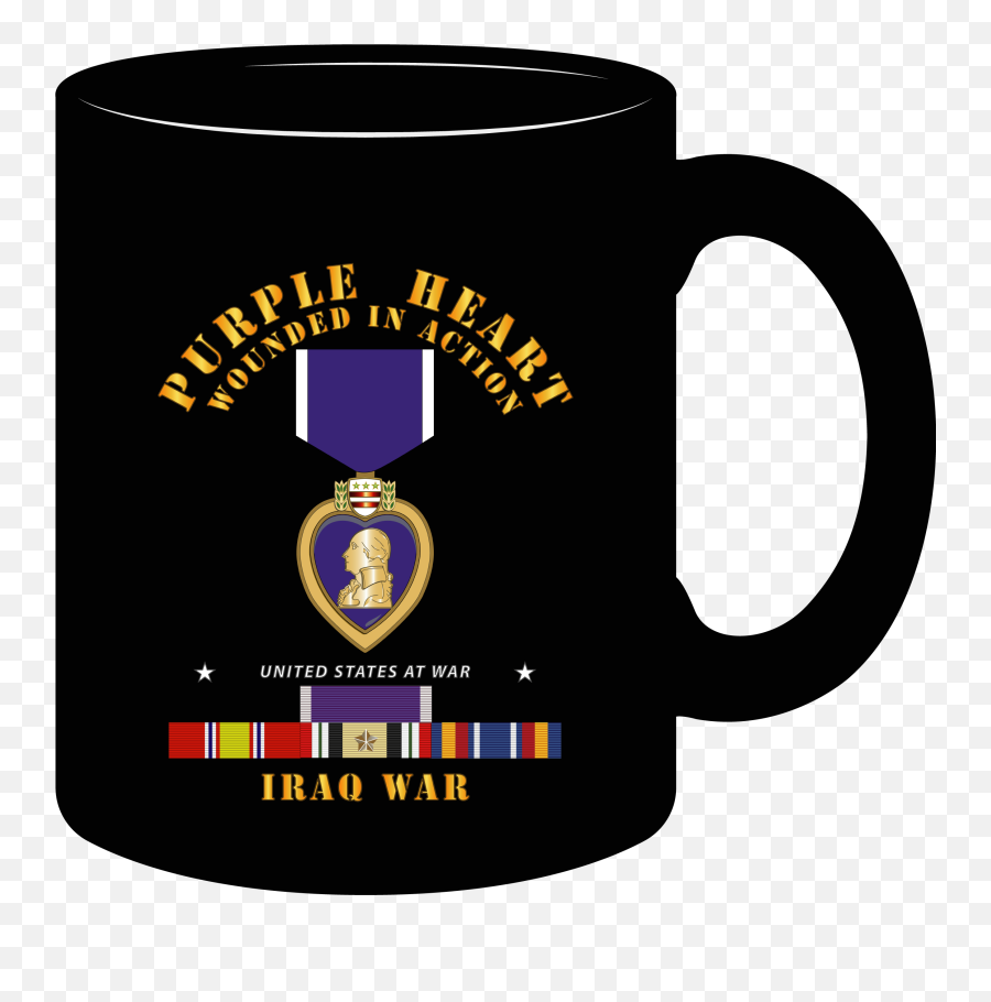 Black 11 Oz Coffee Mug - Purple Heart Wia W Iraq Svc W Purple Heart Ribbon Emoji,Buns Of Steel Emoticon