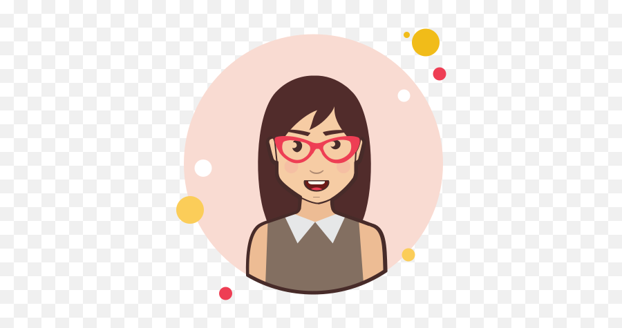 Brown Long Hair Lady With Red Glasses - Girl With Glasses Icon Png Emoji,Black Girl Curly Hair Kissy Face Emojis