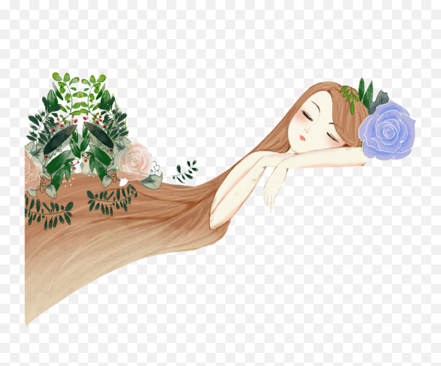 Ftestickers Cartoon Girl Asleep Sticker - Portable Network Graphics Emoji,Sleepy Flower Girl Emoji