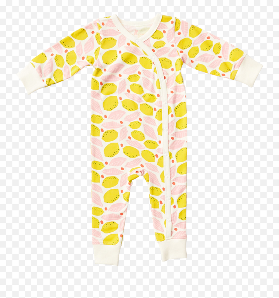 Organic Romper In Antique White Lemons - Long Sleeve Emoji,Cute Emoji Squishies Taco Shapes