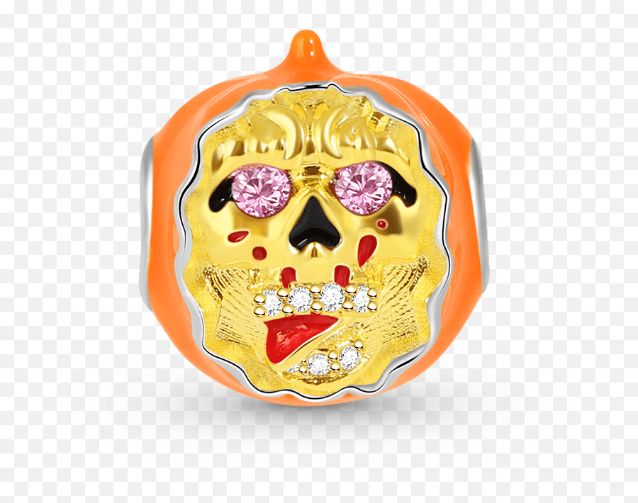 Pumpkin With Human Face Charm Bead Sterling Silver 18k Gold Plated - Day Of The Dead Emoji,Ghost Emoji Pumpkin