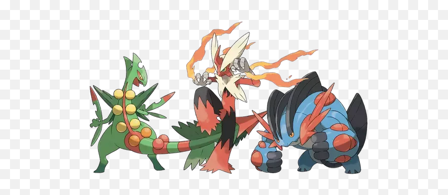 If Pokémon Starters From All Regions Have 3 On 3 Battle - Pokemon Mega Blaziken Emoji,Totodile Emotions