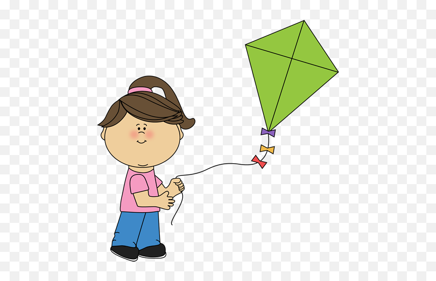 Girl Flying A Kite Clipart - Fly A Kite Clip Art Emoji,Emoticon For Kite