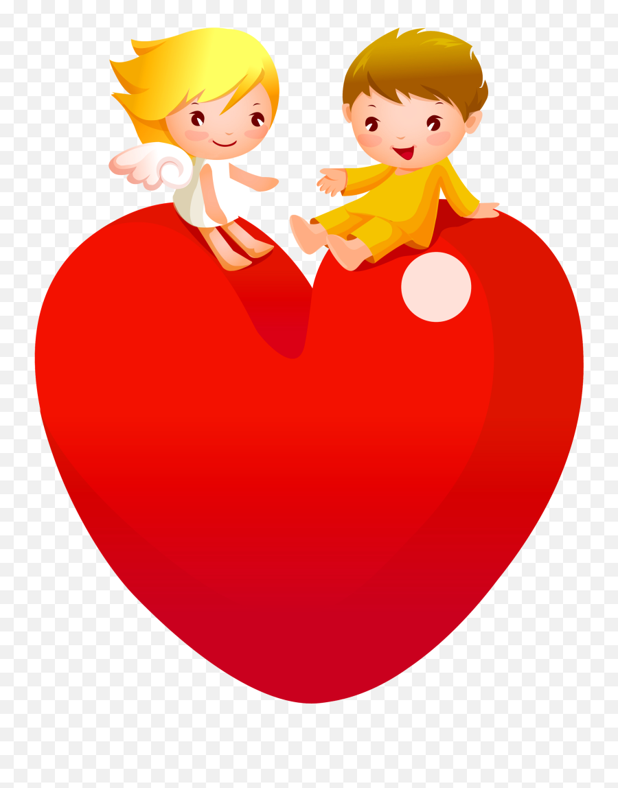Red Heart With Angels Png Lady A - Cartoon Love Couple Full Size Whatsapp Dp Images Download Emoji,Loving Emoji