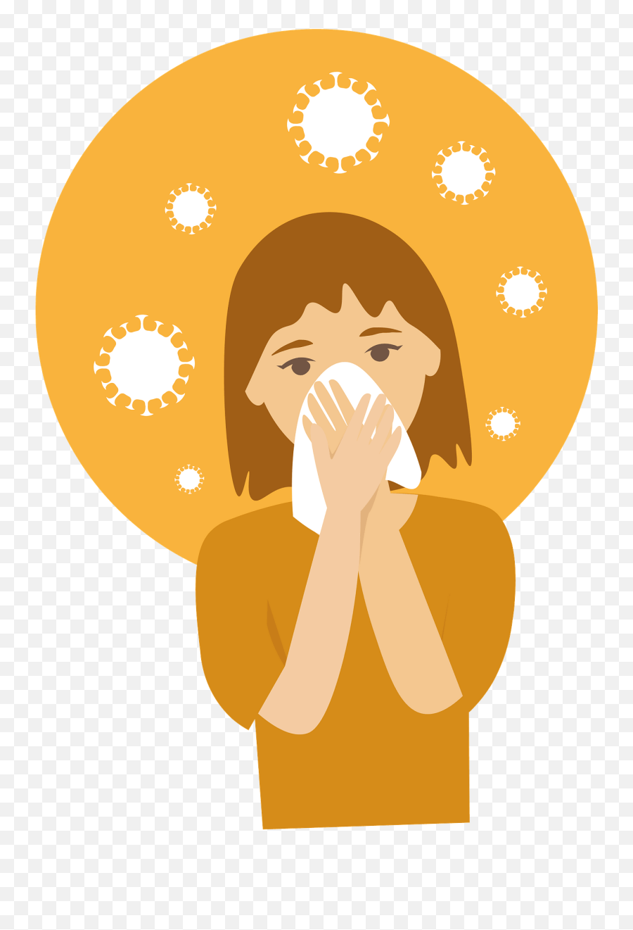 Girl Sneezing To Tissue With Viruses Clipart Free Download Emoji,Sick Emoji Red Nose