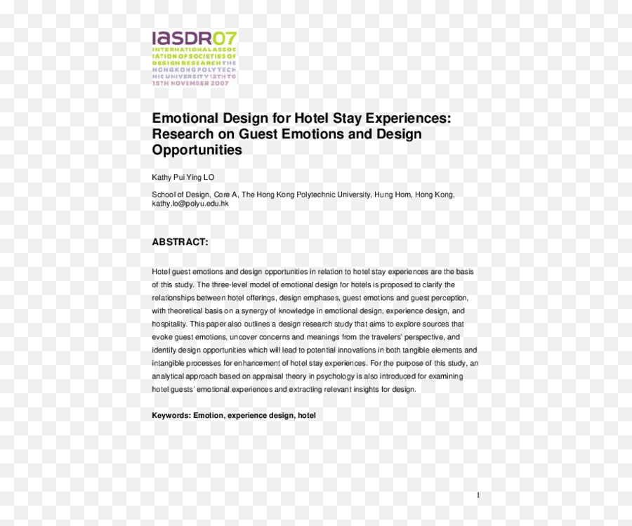 Pdf Emotional Design For Hotel Stay Experiences Research - Horizontal Emoji,Emotion Design