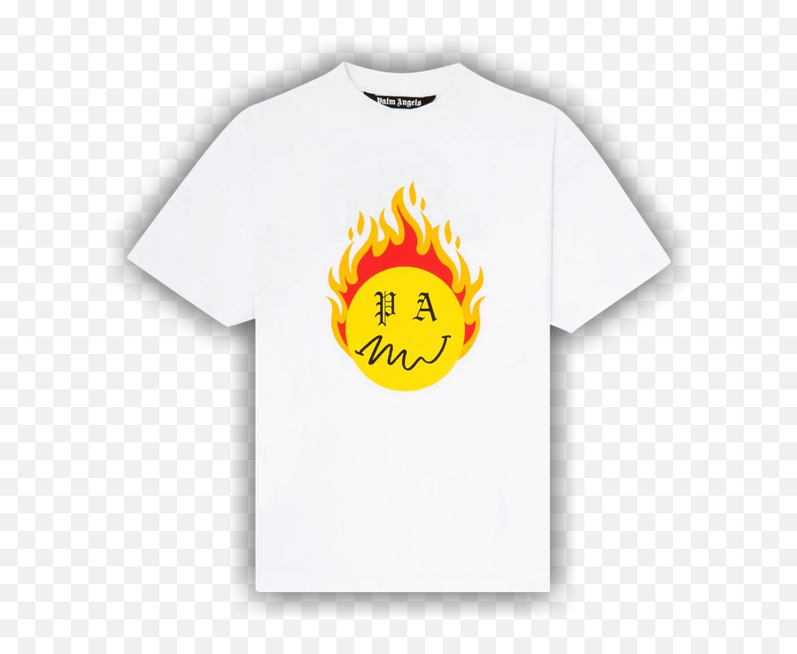 Palm Angels Burning Head Short - Sleeve Tshirt U0027whiteyellow Emoji,Smash Emoji Text