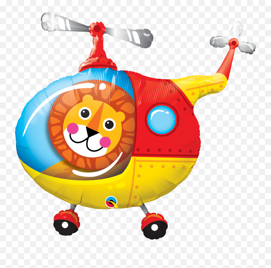 Lion Helicopter Large Foil Balloon 1pc - Cartoon Helicopter Clipart Png Emoji,Helicopter Emoticon