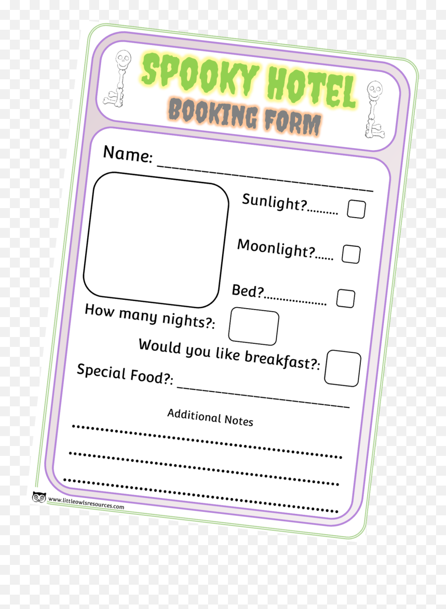 Free Spooky Halloween Hotel Booking Form Printable Early Emoji,Free Emotions Playdough Mat Template