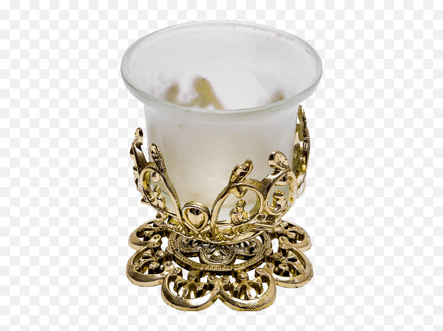 Glass Candle Holder With Gold Ornaments Png Isolated - Candle Emoji,Candle Emoji