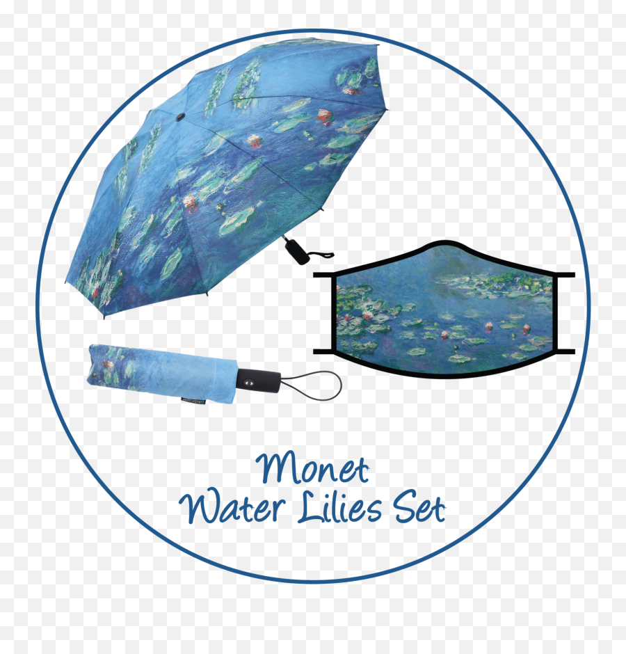 Monet Water Lilies Gift Set - Travel Umbrella U0026 Fabric Face Mask Monet Face Mask Emoji,Define Text Emoticon :<