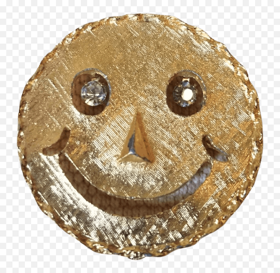 70u2019s Gold Smiley Face Brooch With Rhinestone Detail - Happy Emoji,Brown Nose Emoticon