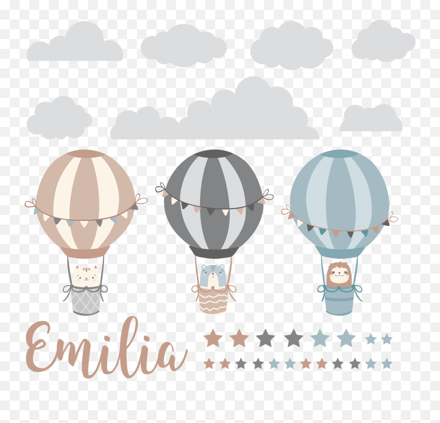 Pastel Color Balloons And Clouds Illustration Wall Art Emoji,Emilia