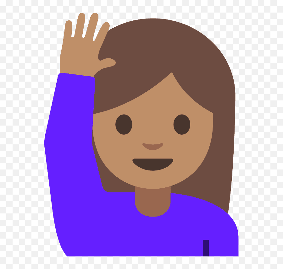 Person Raising Hand Emoji Clipart - Happy,Emoji Meaning Girl With Hands Up