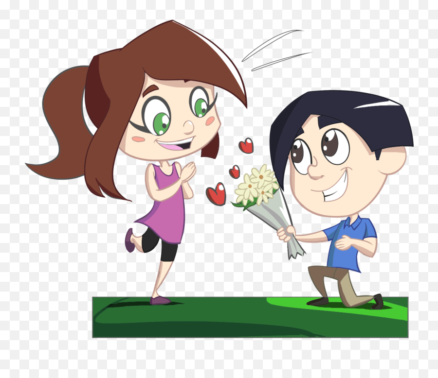 Generosity - Boy Give A Flower To Girl Cartoon Emoji,The Emotion Love