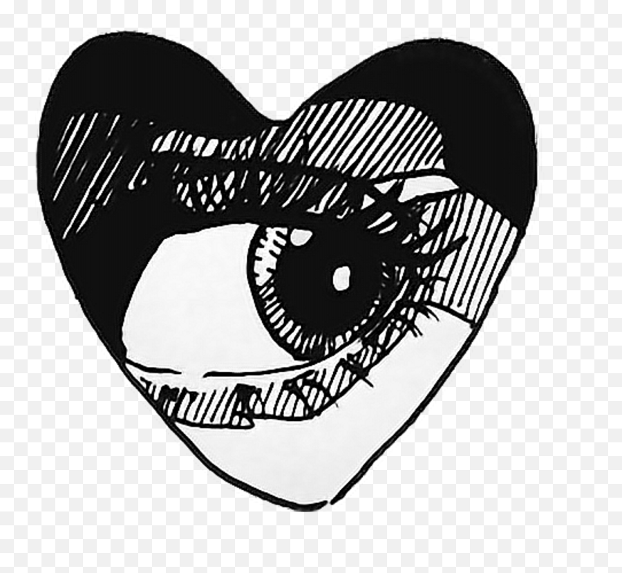 Eye Heart Doodle Ink Sticker - Anime Aesthetic Black And White Emoji,Suspicious Eyes Emoji