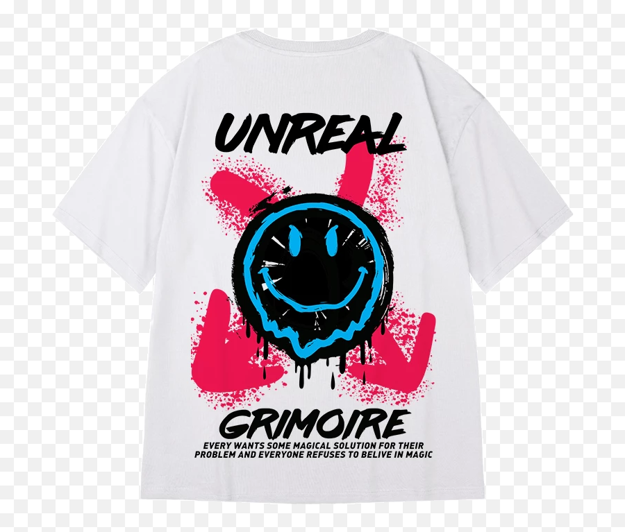 Oversized T Shirts Smile Unreal Grimoire Print T - Shirt Hip Hop Cotton Half Sleeve Tops Tees Casual Summer Clothing Drop Shipping Emoji,Ship Emoticon