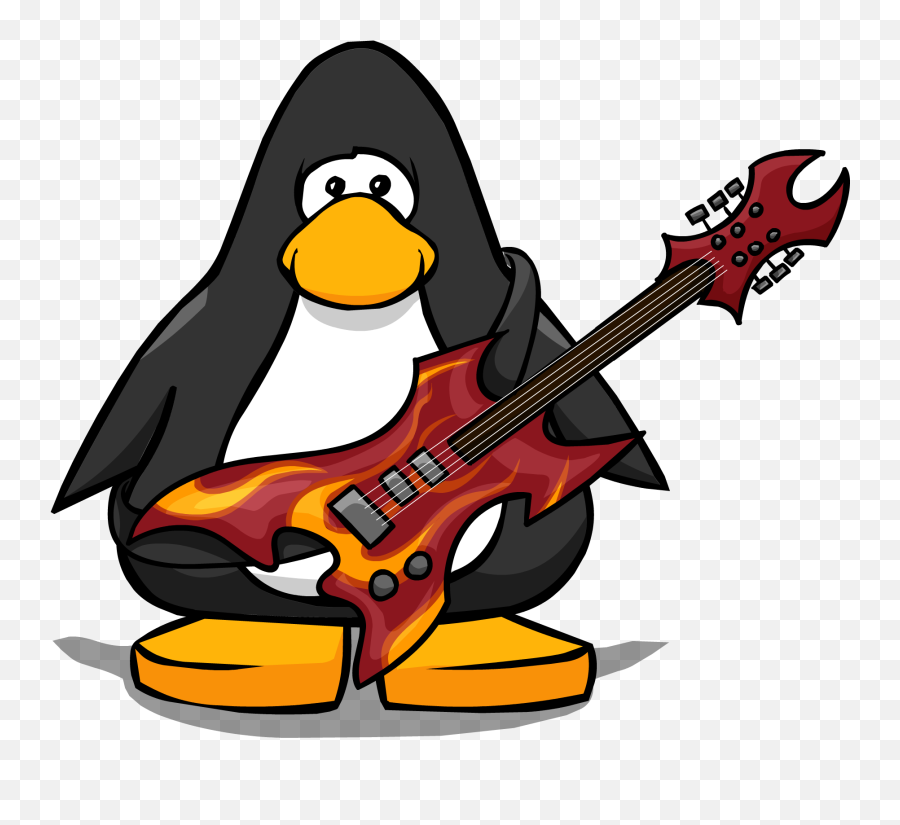 Hard Rock Clipart Sign - Penguin From Club Penguin Png Club Penguin Penguin Original Emoji,Emoticon Guitar Player