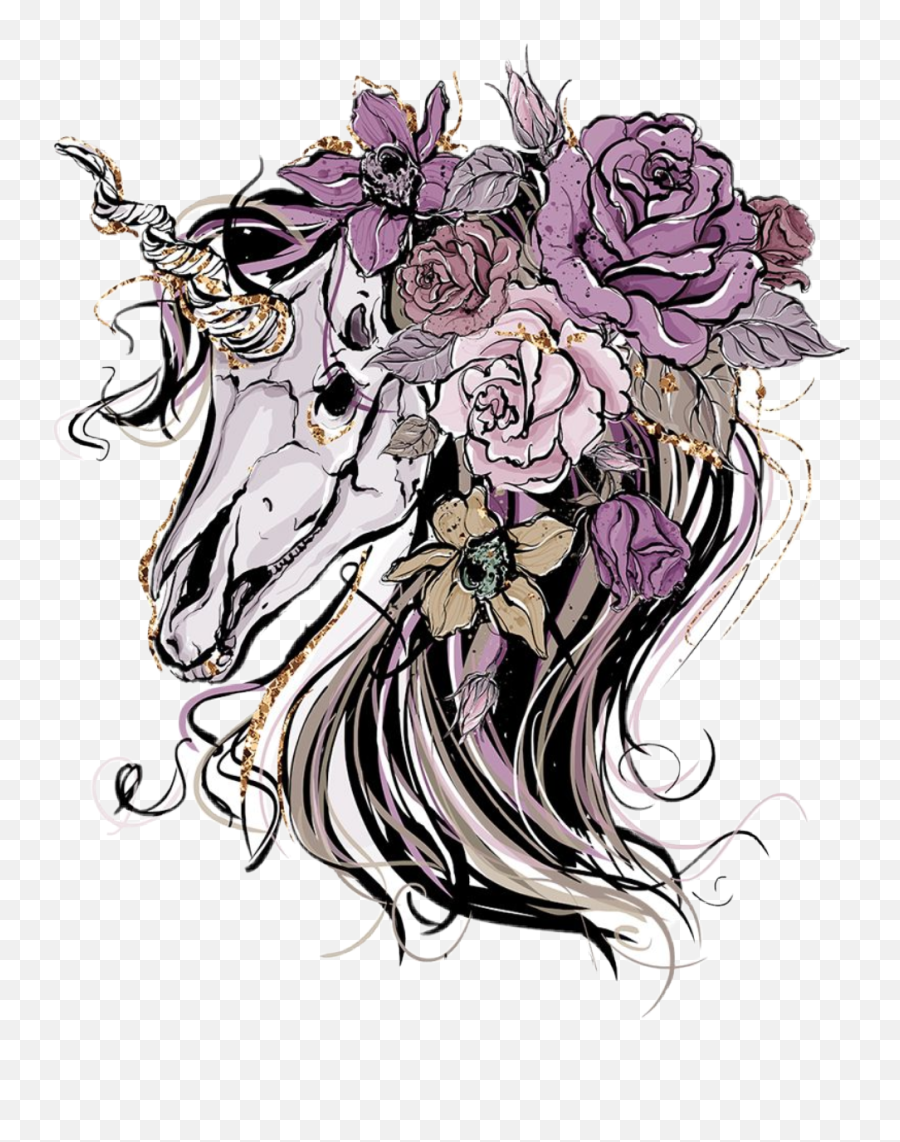 Watercolor Unicorn Skull Sticker - Gothic Unicorn Tattoo Emoji,Skull Unicorn Emoji