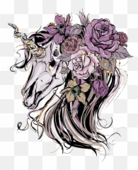 Watercolor Unicorn Skull Sticker - Gothic Unicorn Tattoo Emoji,Skull Unicorn Emoji