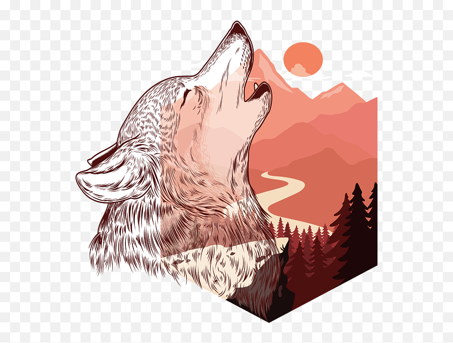 Vector Illustration Of A Howling Wolf Landscape Silhouette Emoji,Howling Wolf Facebook Emoticon