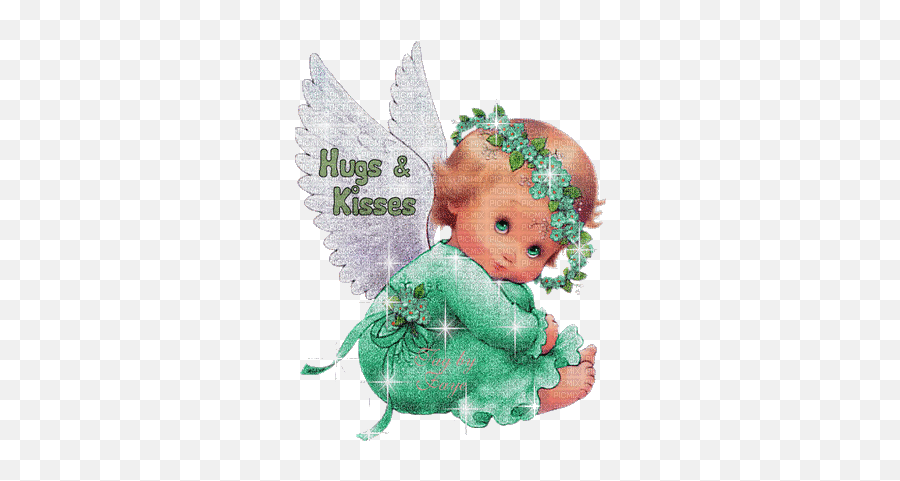 Green Angel Angel Mint Green Hugs Kisses Glitter - Angelitos Rosados Emoji,Glitter Cute Emojis