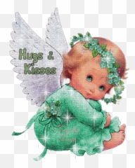 Green Angel Angel Mint Green Hugs Kisses Glitter - Angelitos Rosados Emoji,Glitter Cute Emojis