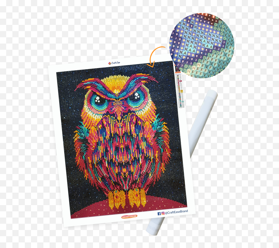 Cartoon Owl Diamond Painting Kit - Neon Owlu2013 Craftease Emoji,Cartoon Owls With Different Emotions