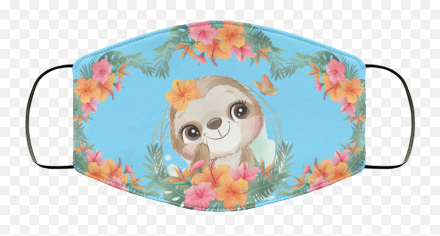 Cute Sloth Flowers Washable Reusable Custom - Printed Cloth Face Mask Cover Emoji,Sloth Emotion Chart