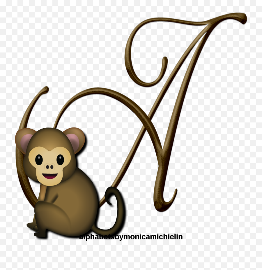 Monica Michielin Alphabets Brown Monkey Emoticon Emoji - Alfabeto Naruto,Monkey Emoji