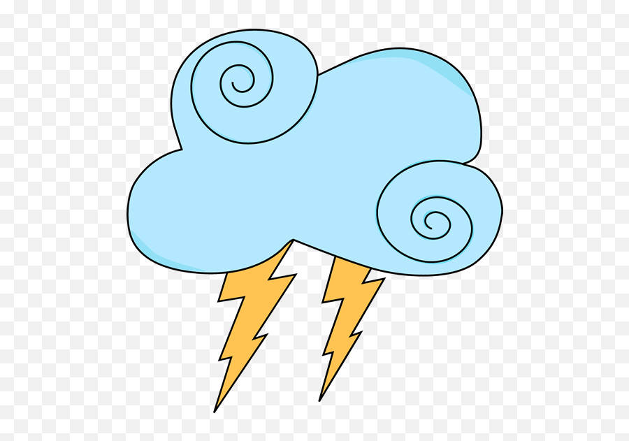 Swirly Cloud With Lightning - Cute Weather Clip Art Emoji,Cloud With Lightning Emoji