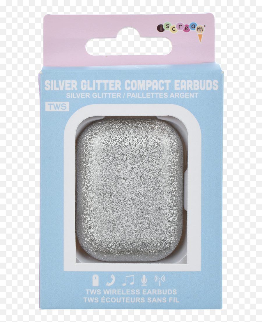 Silver Glitter Compact Earbuds - Sponge Emoji,Emoji Earbud Case