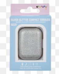 Silver Glitter Compact Earbuds - Sponge Emoji,Emoji Earbud Case