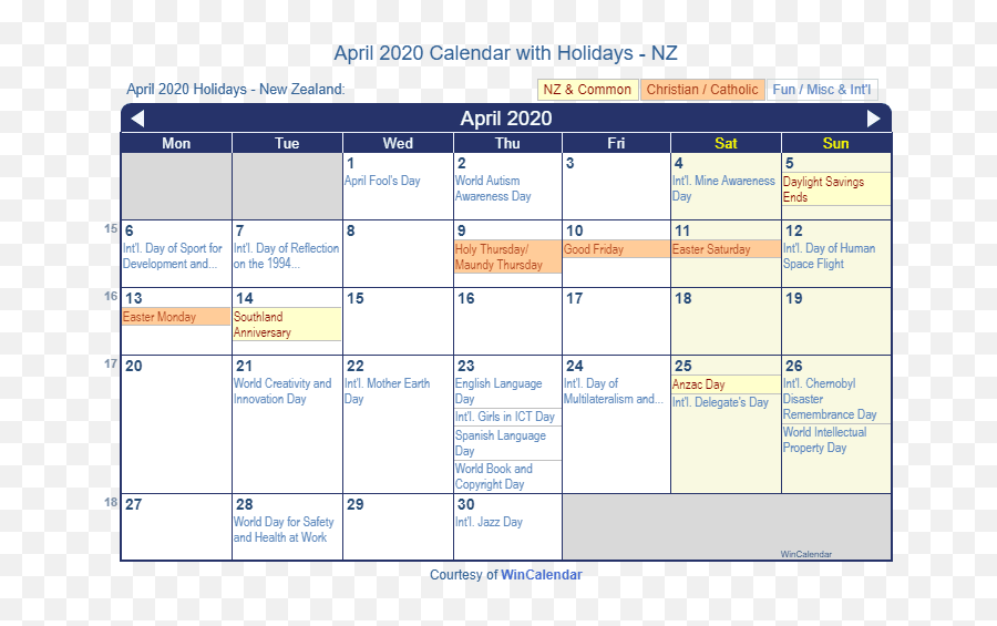 April 2020 Calendar With Holidays - New Zealand Labour Weekend 2019 Nz Emoji,Google April Fools Emoji