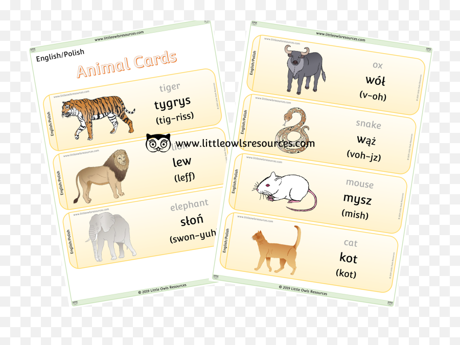 Free Dual Language - Animal Figure Emoji,Color Emotions Language Polish