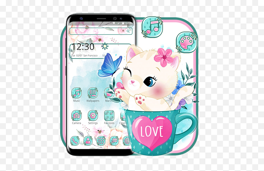 2021 Cute Watercolor Love Cat Theme Pc Android App - Vetor Gatinho Emoji,Emoji Silent Night