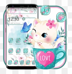 2021 Cute Watercolor Love Cat Theme Pc Android App - Vetor Gatinho Emoji,Emoji Silent Night
